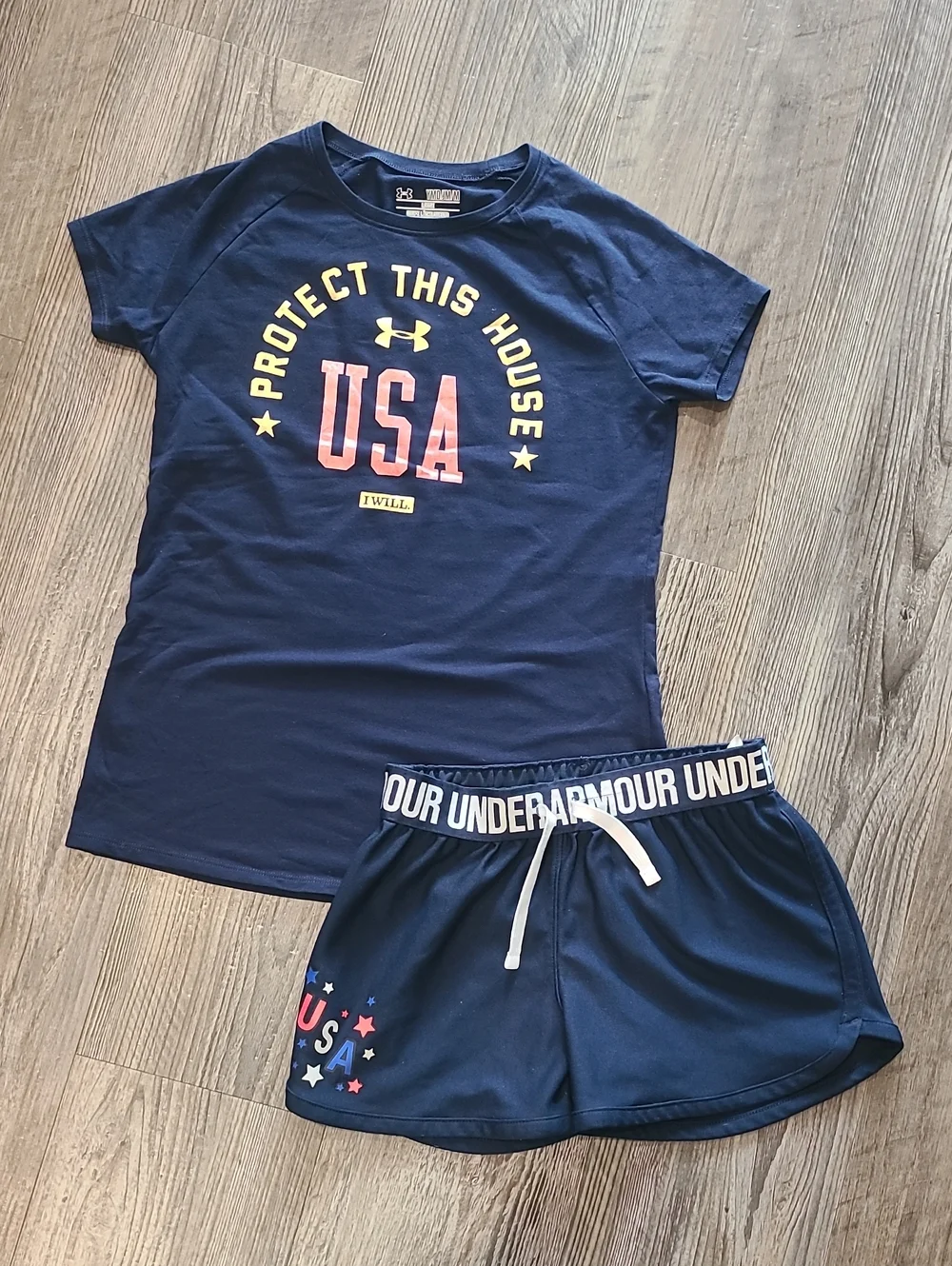 Under Armour Navy USA Gymnastics Tee & Matching Shorts Set Size Medium